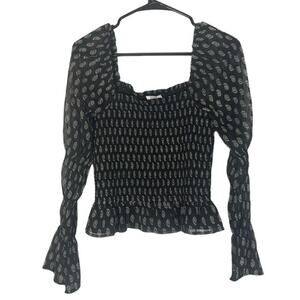 Patrons of Peace Black & White Long Sleeve Puff Sleeve Blouse Women Sz S